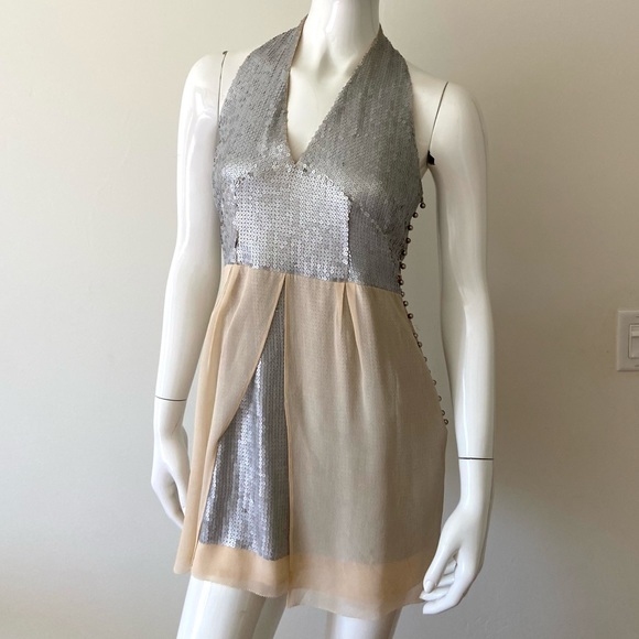 Sheri  Bodell Sequin Chiffon Halter Dress Small SZ 6 - Picture 5 of 16